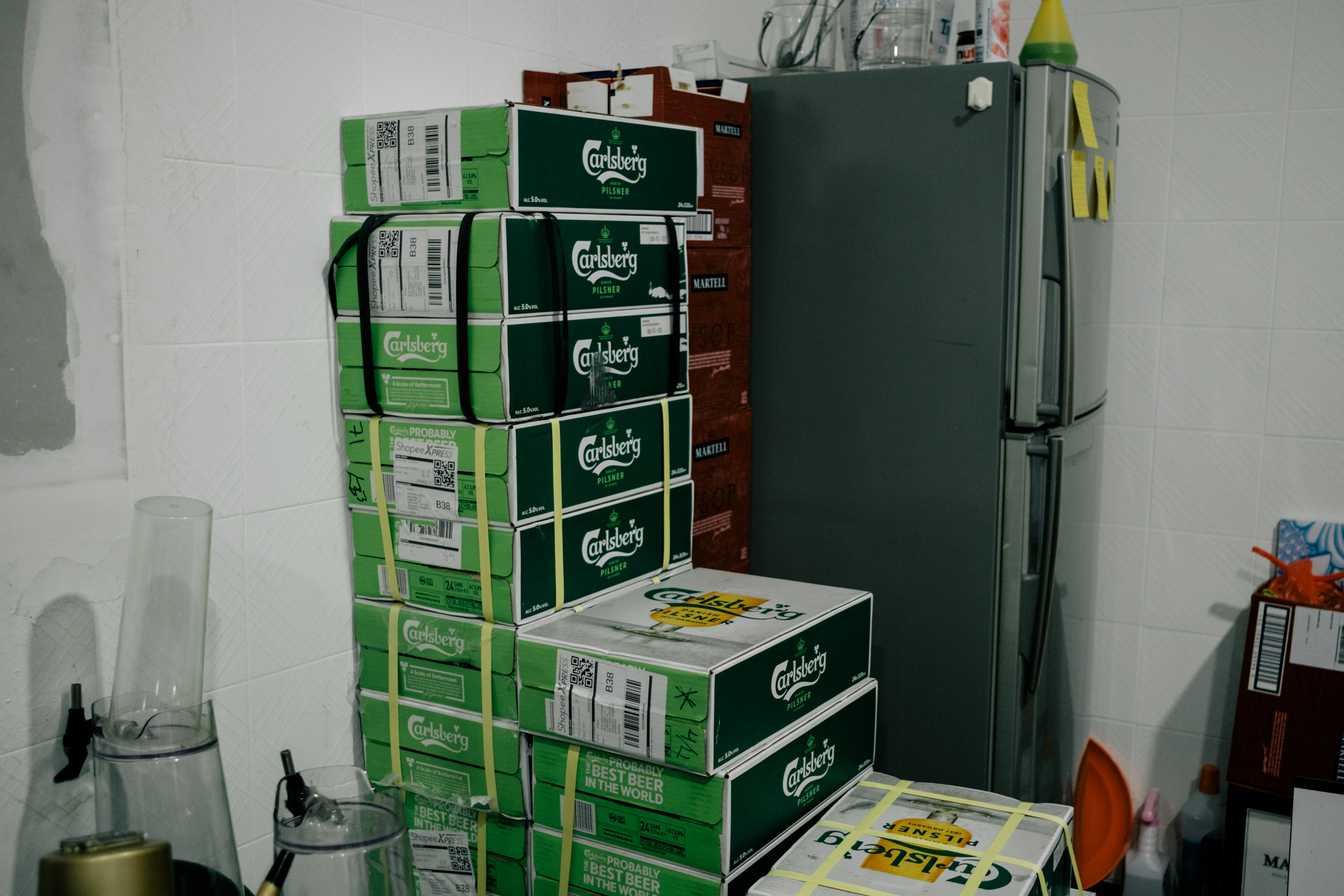 Image of stacked boxes of beer