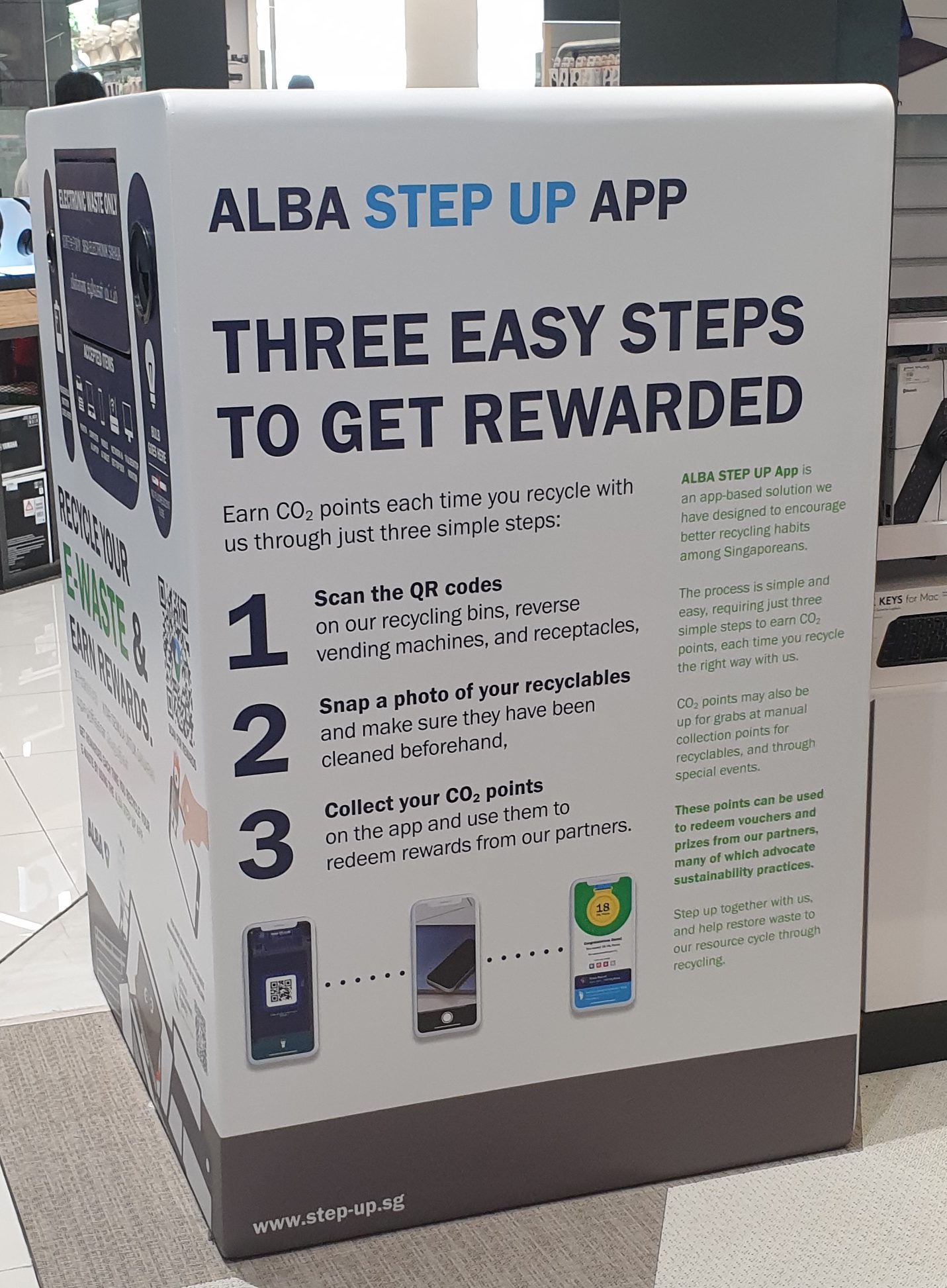 Side of the bin showing how to redeem points