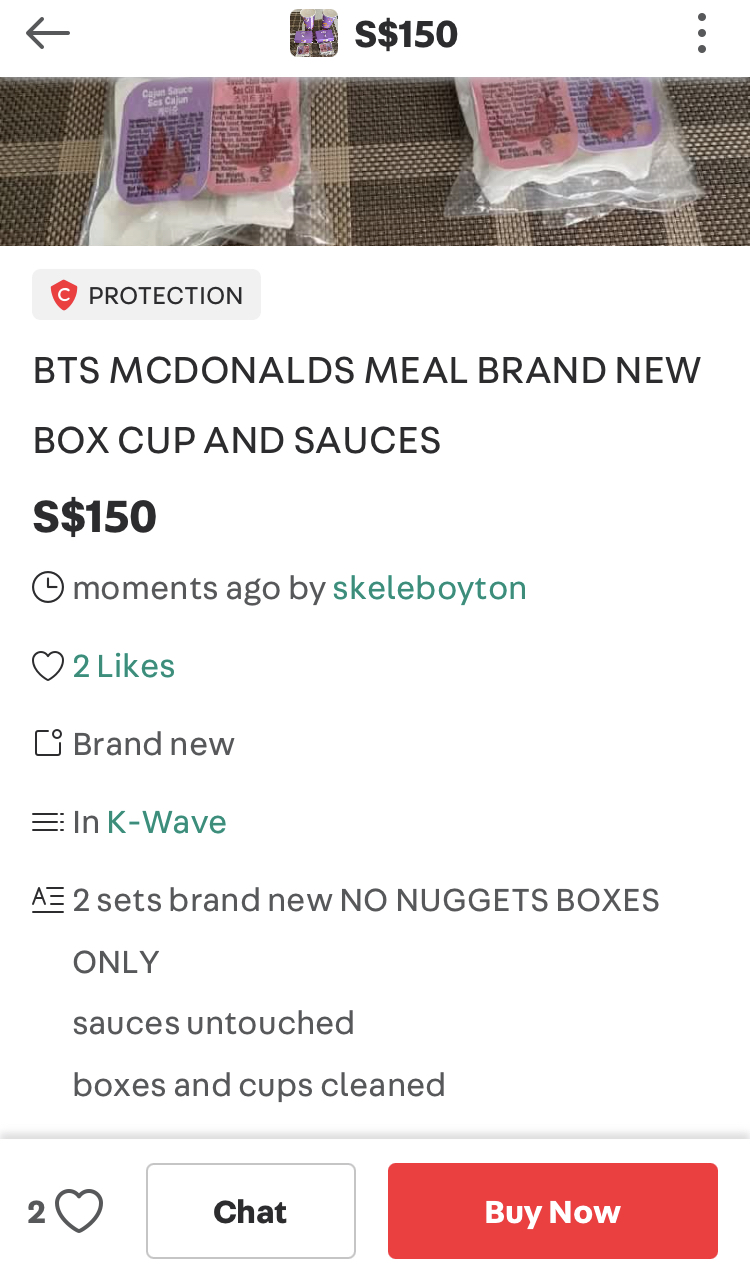 Carousell Flooded With Listings For Mcdonald S Bts Meal Packaging Prices As High As S 150 Mothership Sg News From Singapore Asia And Around The World