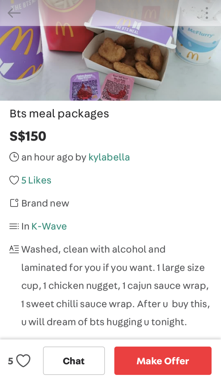 Carousell Flooded With Listings For Mcdonald S Bts Meal Packaging Prices As High As S 150 Mothership Sg News From Singapore Asia And Around The World