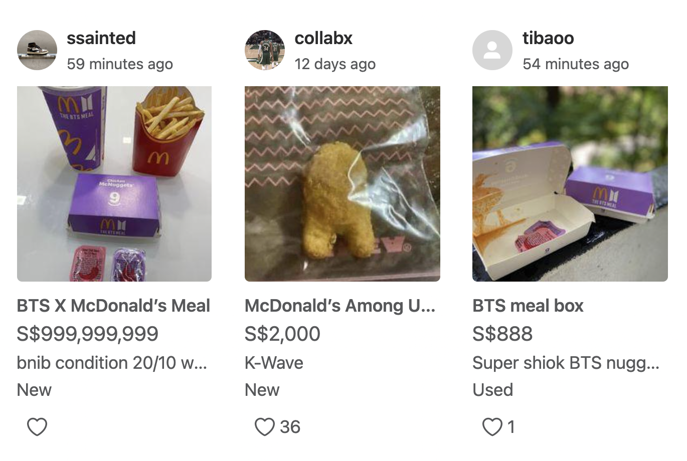 Carousell Flooded With Listings For Mcdonald S Bts Meal Packaging Prices As High As S 150 Mothership Sg News From Singapore Asia And Around The World