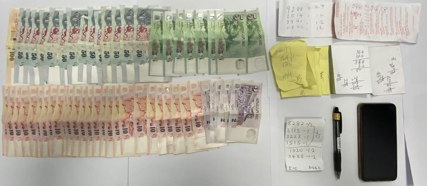 Image of cash and -related paraphernalia that were seized