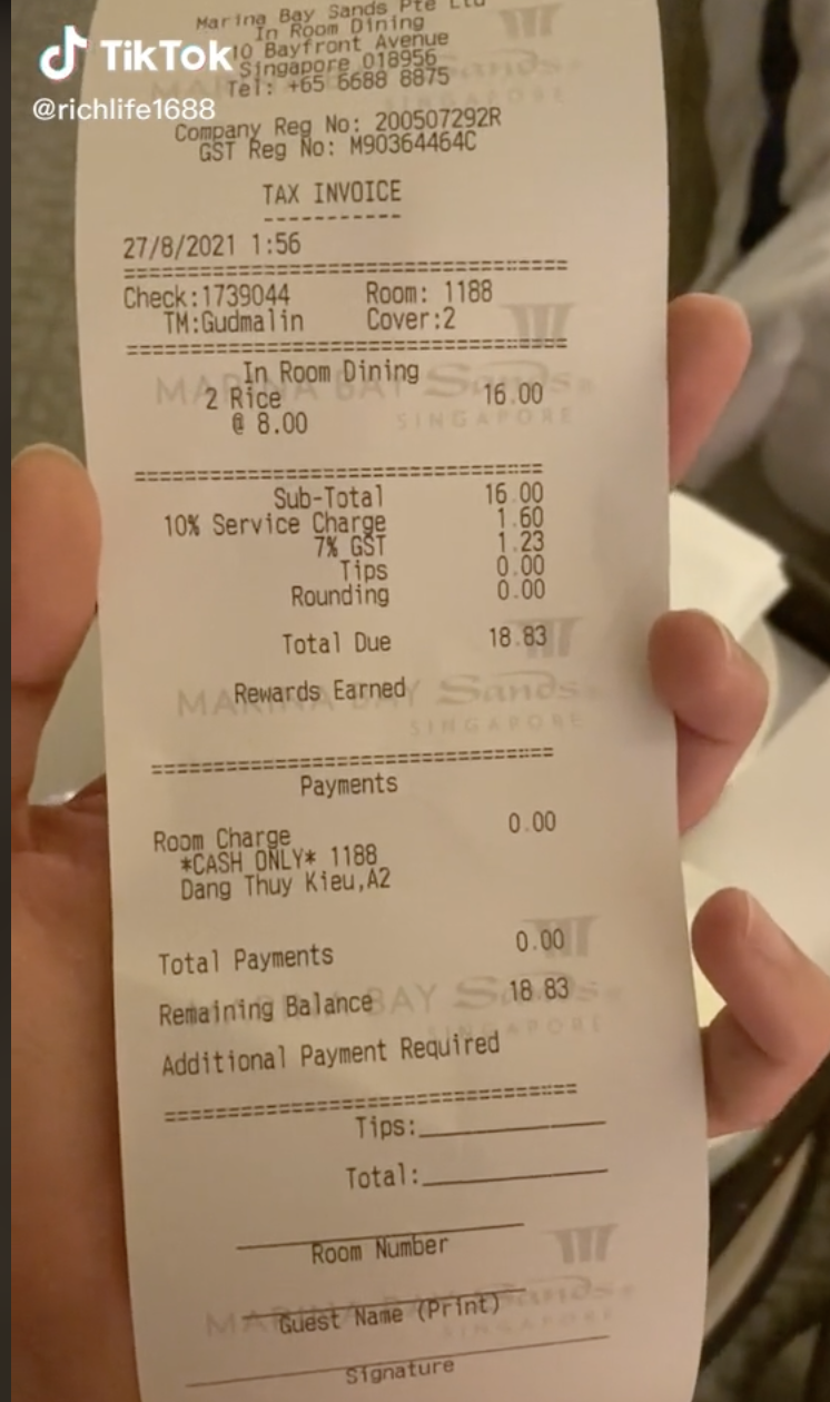 MBS hotel guest charged S$18.83 for 2 bowls of white rice for in-room ...