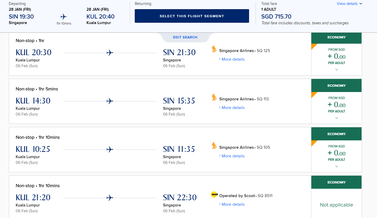 SIA Flight Tickets From S pore To KL Rise To S 616 For 2022 CNY Period