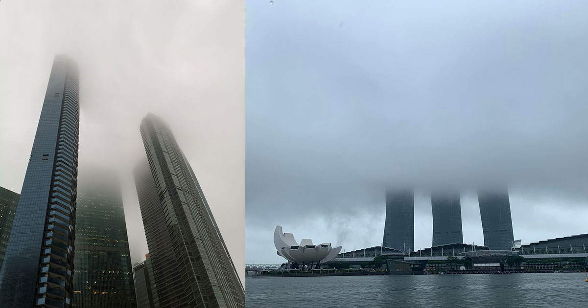 Clouds descend upon S’pore CBD buildings at 3pm as reminder that work is heavenly