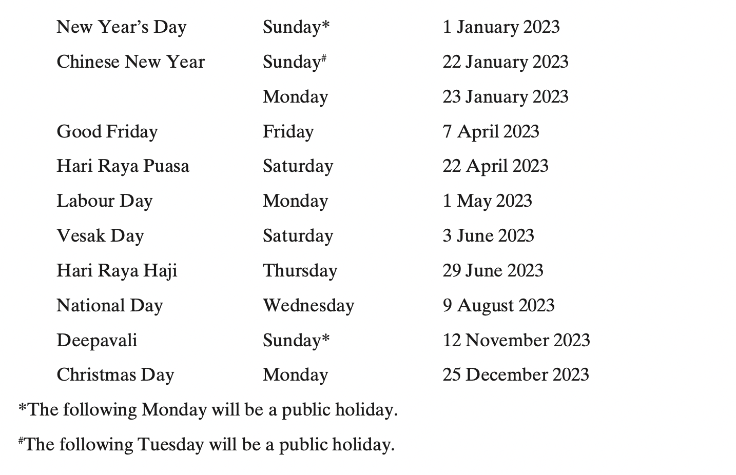 List Of Holidays 2023 Singapore PELAJARAN