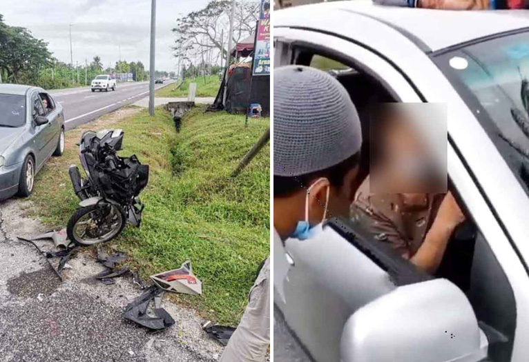 The man's motorcycle was left mangled by the accident