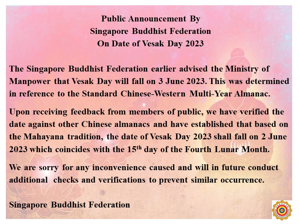 Vesak Day 2023 revised to Jun. 2, S'pore to have 7 long weekends next