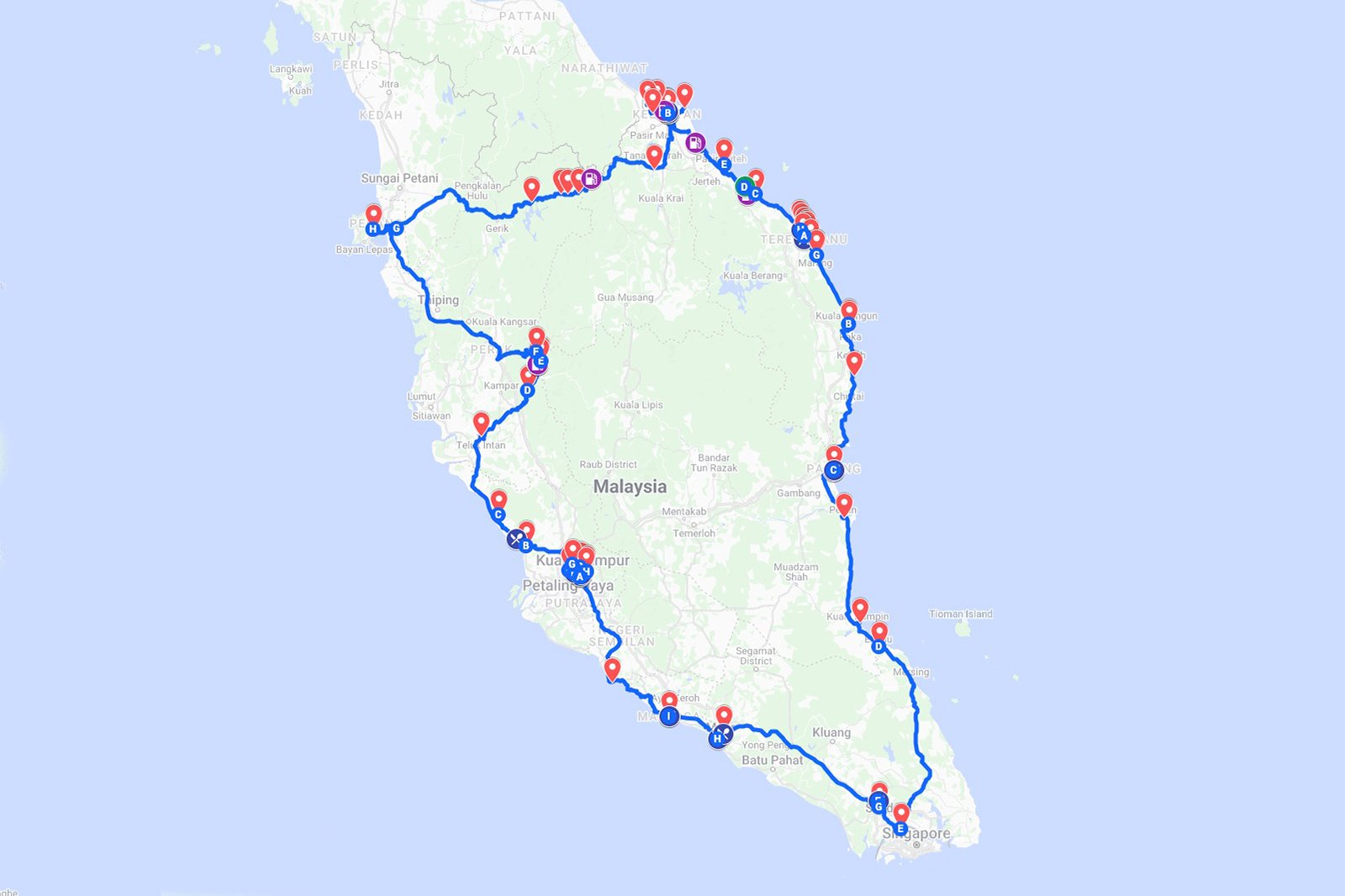 Map of the road trip