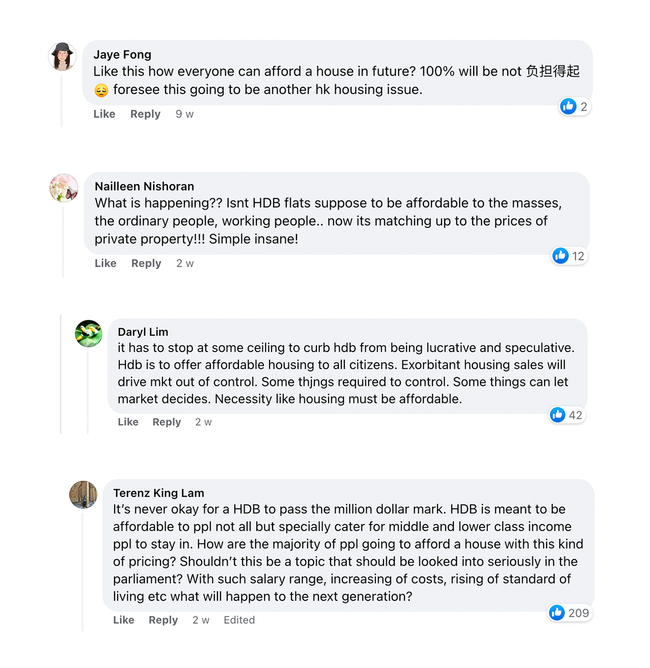 Screenshots of comments