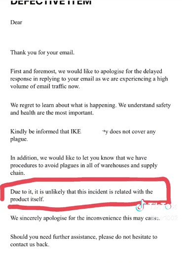 An email from Ikea about the incident