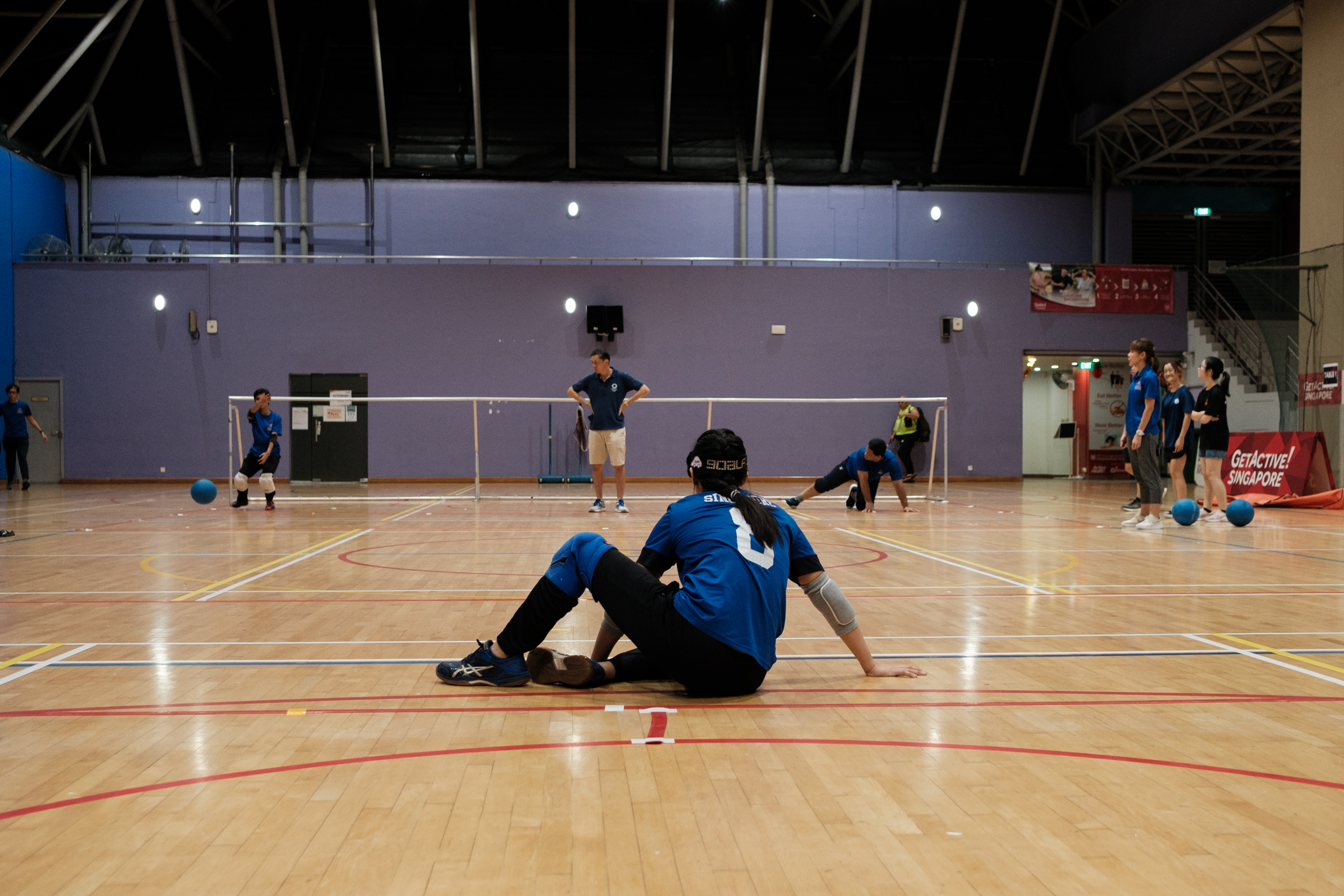 Goalball players have to defend a goal while blindfolded