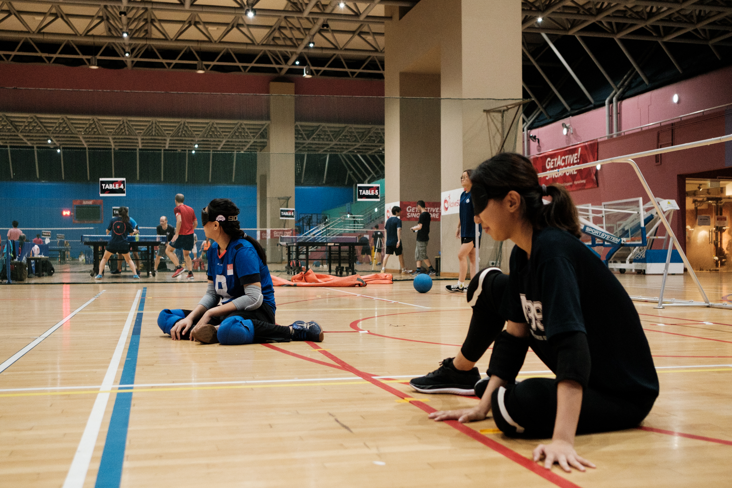 Goalball players have to defend a goal while blindfolded