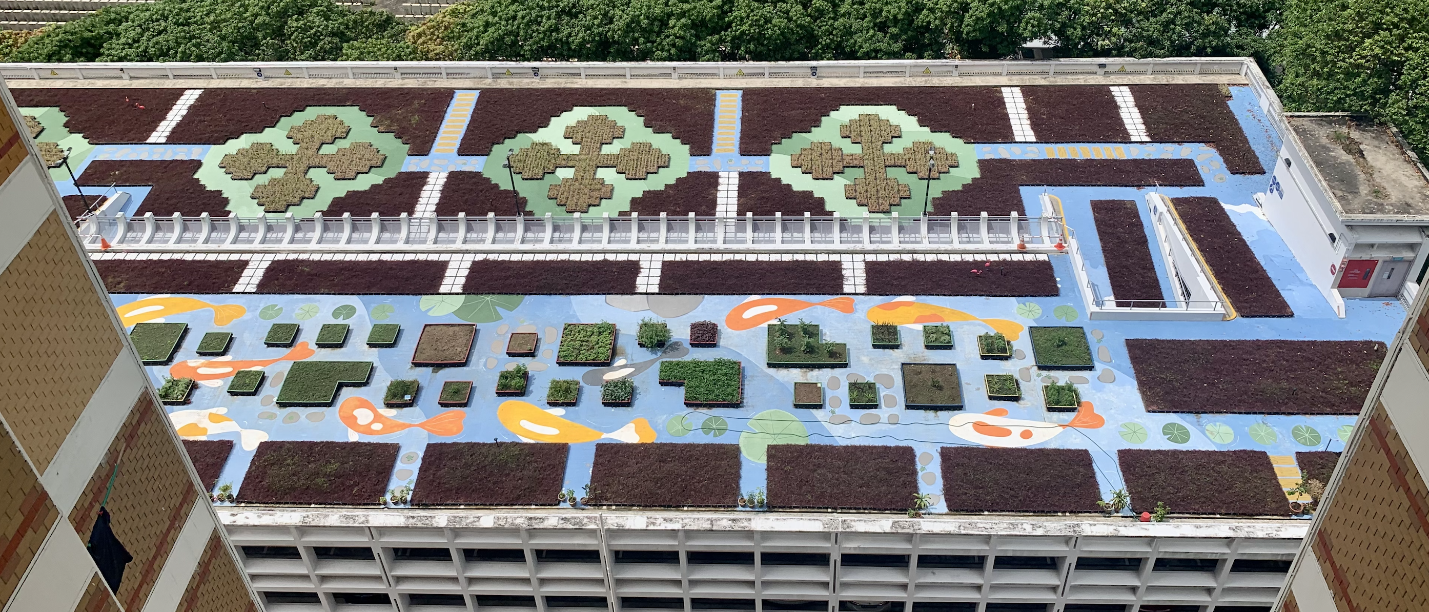 View of the rooftop art display from above
