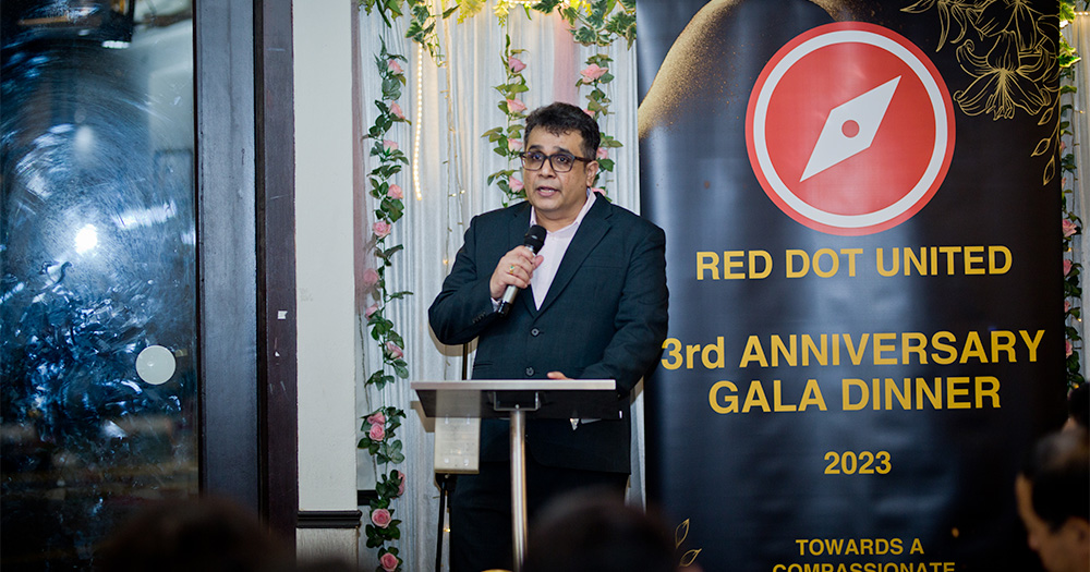 Party chief Ravi Philemon gives a speech at RDU's gala dinner
