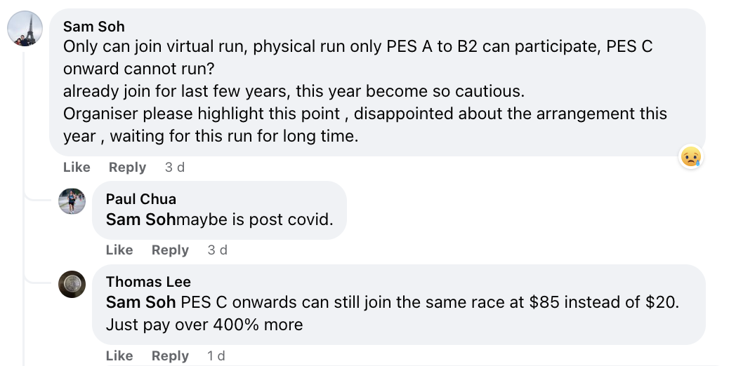 PES criteria for Army Half Marathon discounts to 'protect health