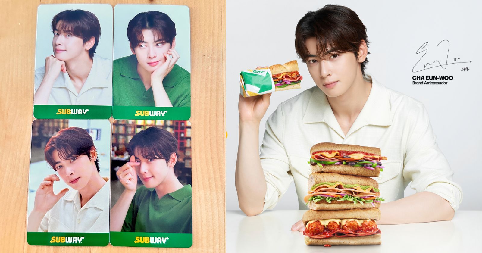 Subway S pore giving away Cha Eun Woo photocards with purchase of