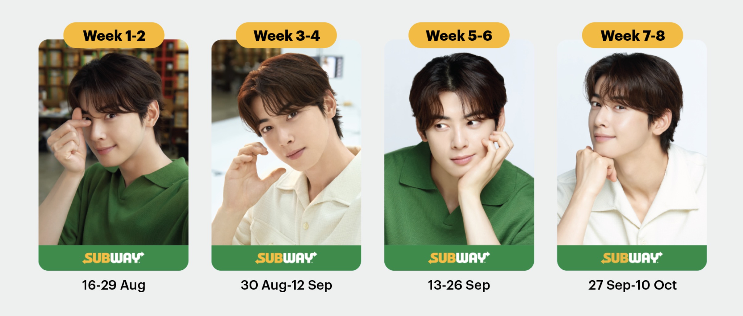 Subway S pore giving away Cha Eun Woo photocards with purchase of