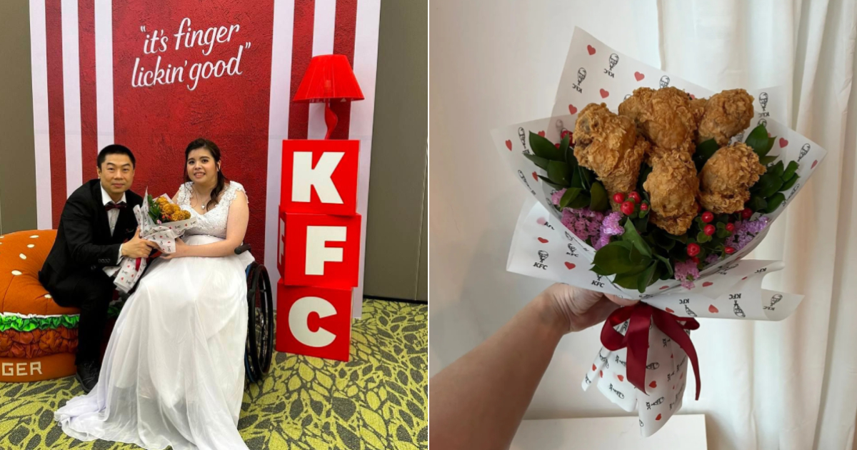 Bride, a KFC fan, does KFC-themed wedding lunch with her man in Choa Chu Kang