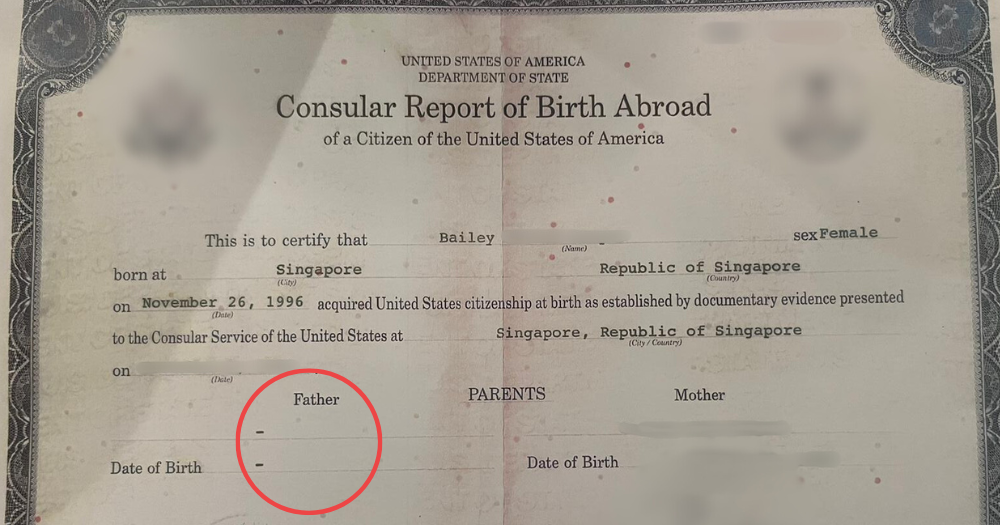 A blurred out registration of Bailey's birth with the U.S. Embassy.