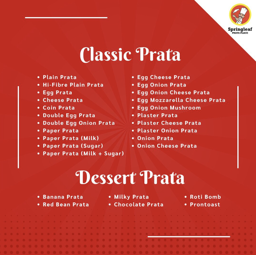 S$9.90 prata buffet menu