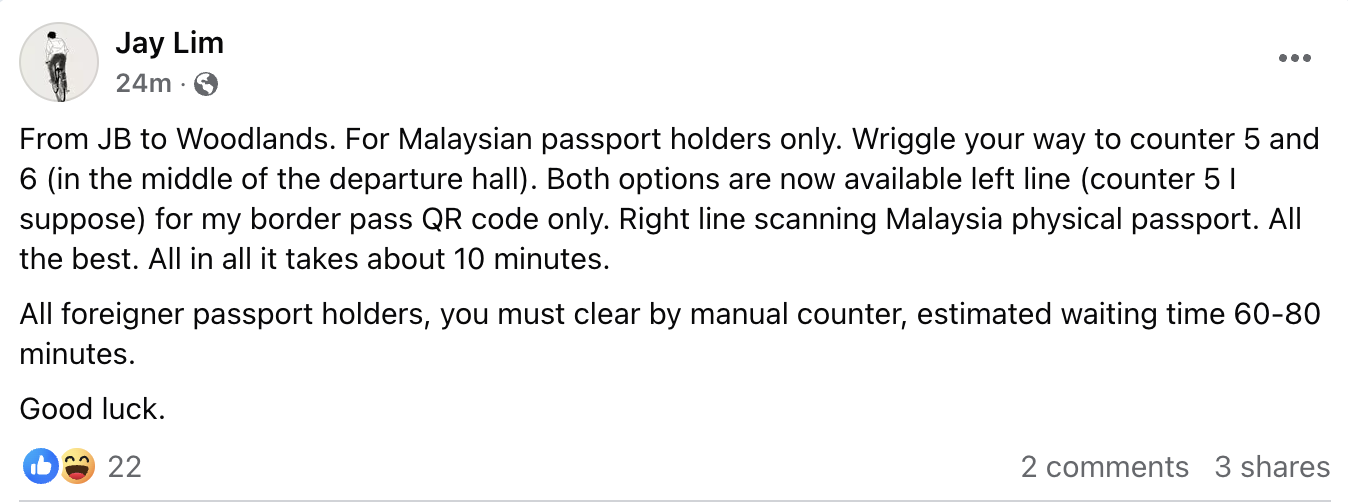 E-gates at JB checkpoints down, long queues formed - Mothership.SG ...