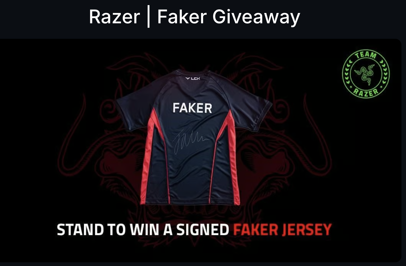 Faker giveaway signed jersey