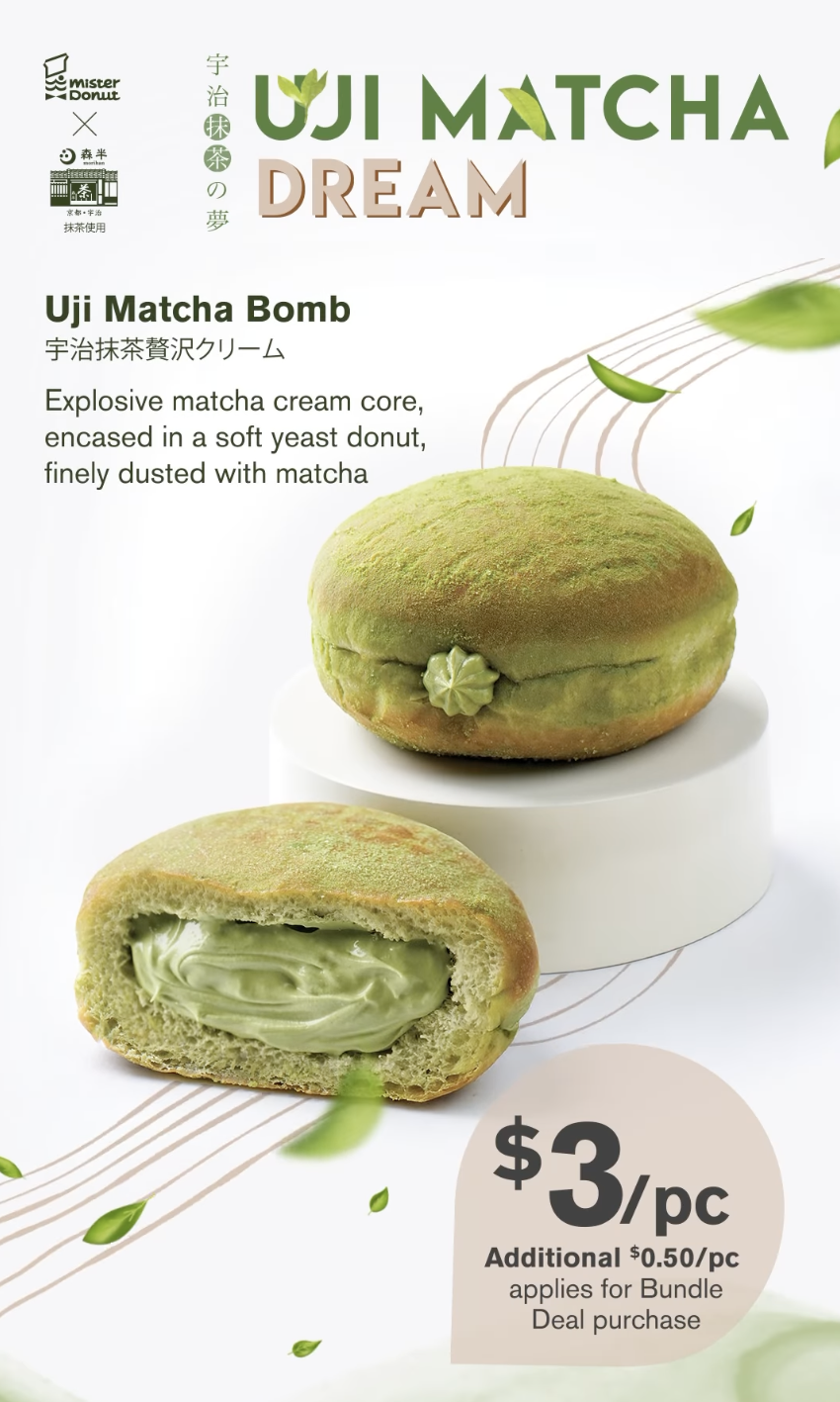 Mister Donut S'pore brings back Uji matcha donuts at S$3 per piece ...
