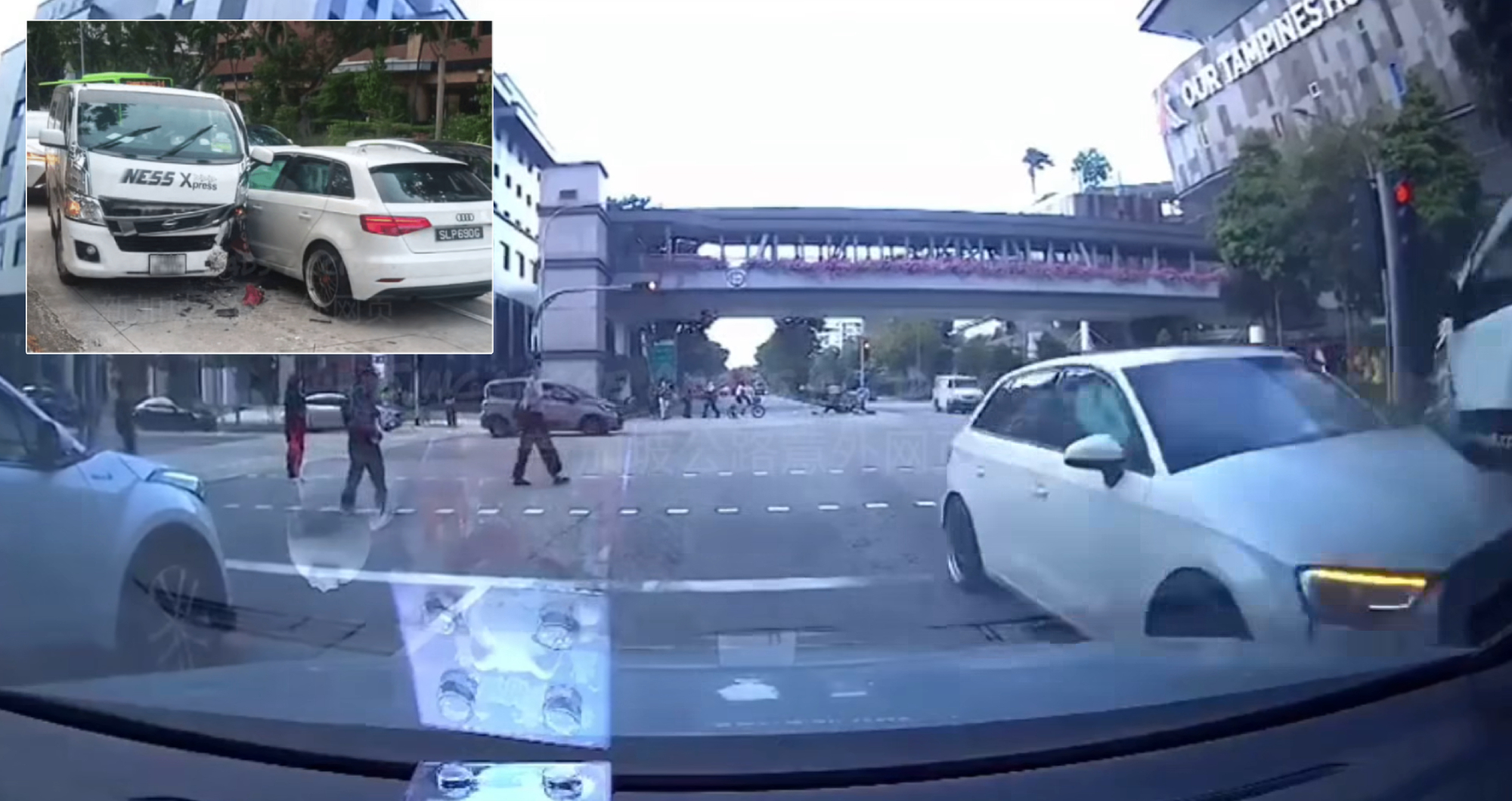 Audi hits pedestrian, van & car in Tampines: Man, 38, arrested for dangerous driving causing grievous hurt