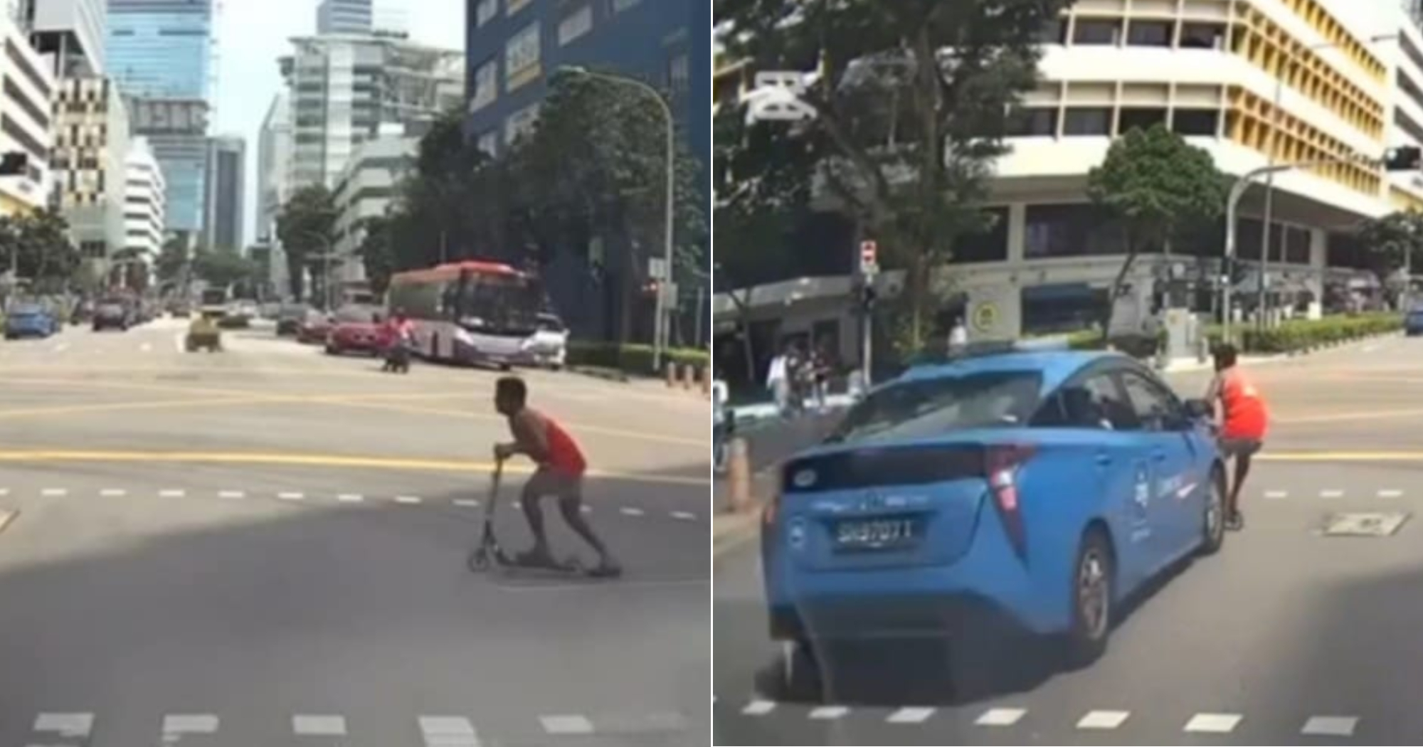 Boy, 9, crosses road in Bugis on kick scooter, gets hit by taxi