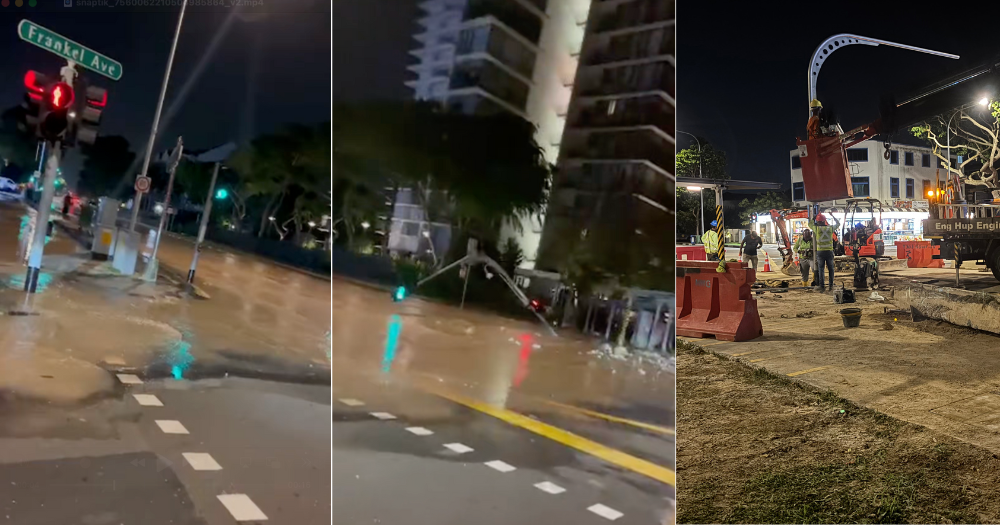 Kembangan road covered in brownish water, traffic light falls over, pipe leak repair works done after 16 hours