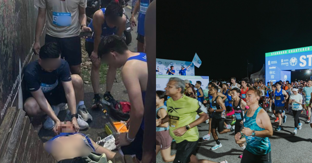 Runner collapses at 15km mark of Standard Chartered Half Marathon, other participants seen giving 1st aid