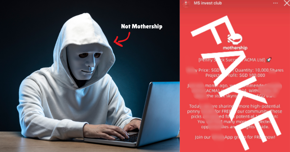 Fake Mothership investment page offering tips on high-potential penny stocks