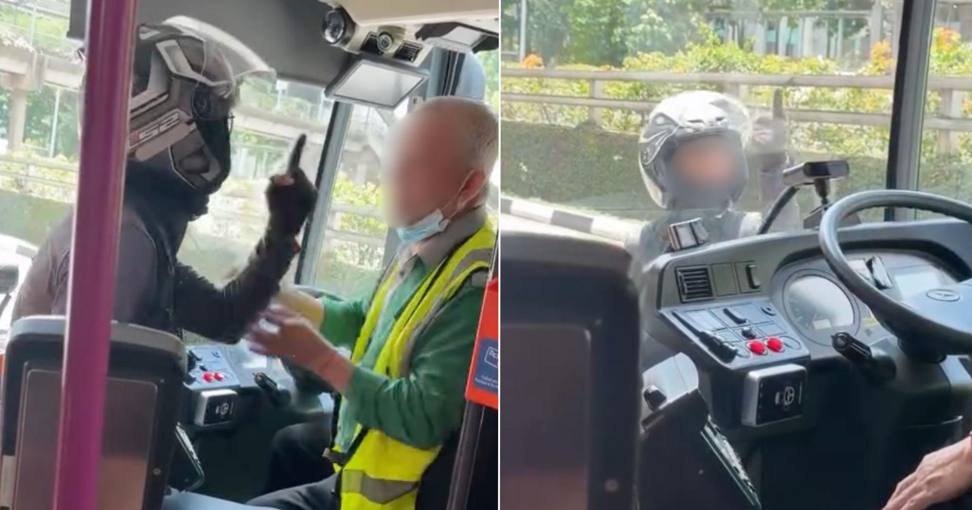 E-bike rider & bus driver stop to argue loudly in Clementi after nearly colliding, Tower Transit counsels driver on safe driving