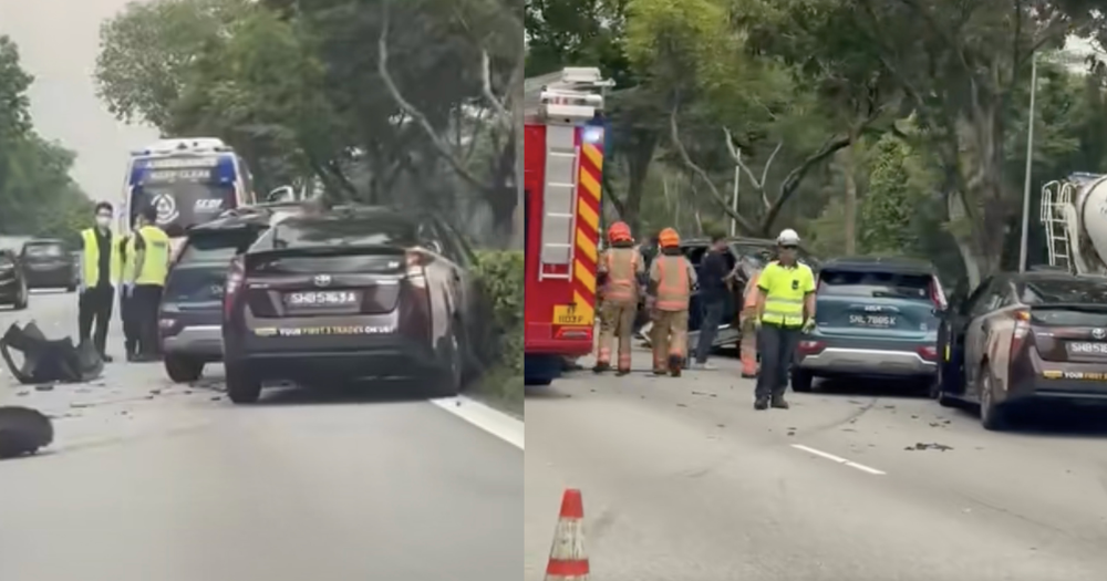 4 taken to hospital after collision involving taxi, minibus & 2 cars on TPE towards PIE