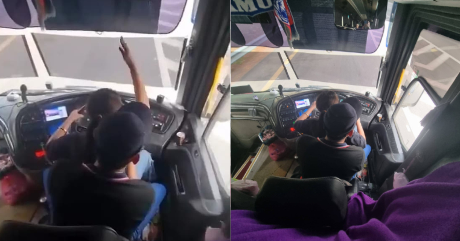 Woman sits on man driving bus in M'sia, police looking for the 36-year-old married driver