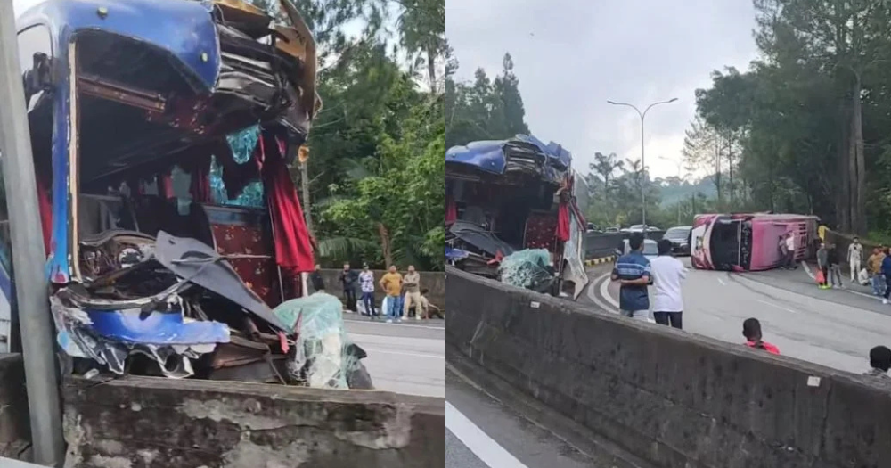 6 tourists injured after tour bus overturns on Genting Highlands road following 3-vehicle collision