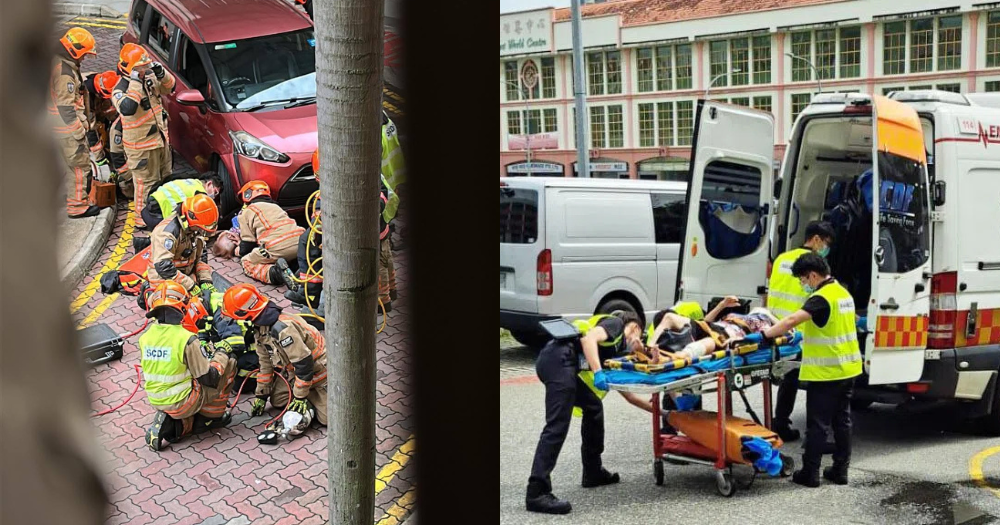 Woman, 84, allegedly hit & trapped under car in Jalan Besar, SCDF rescues using hydraulic equipment