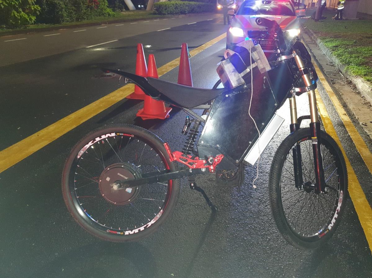 Unregistered vehicle ridden by the 16-year-old teenager who collided with a TP officer and an LTA officer