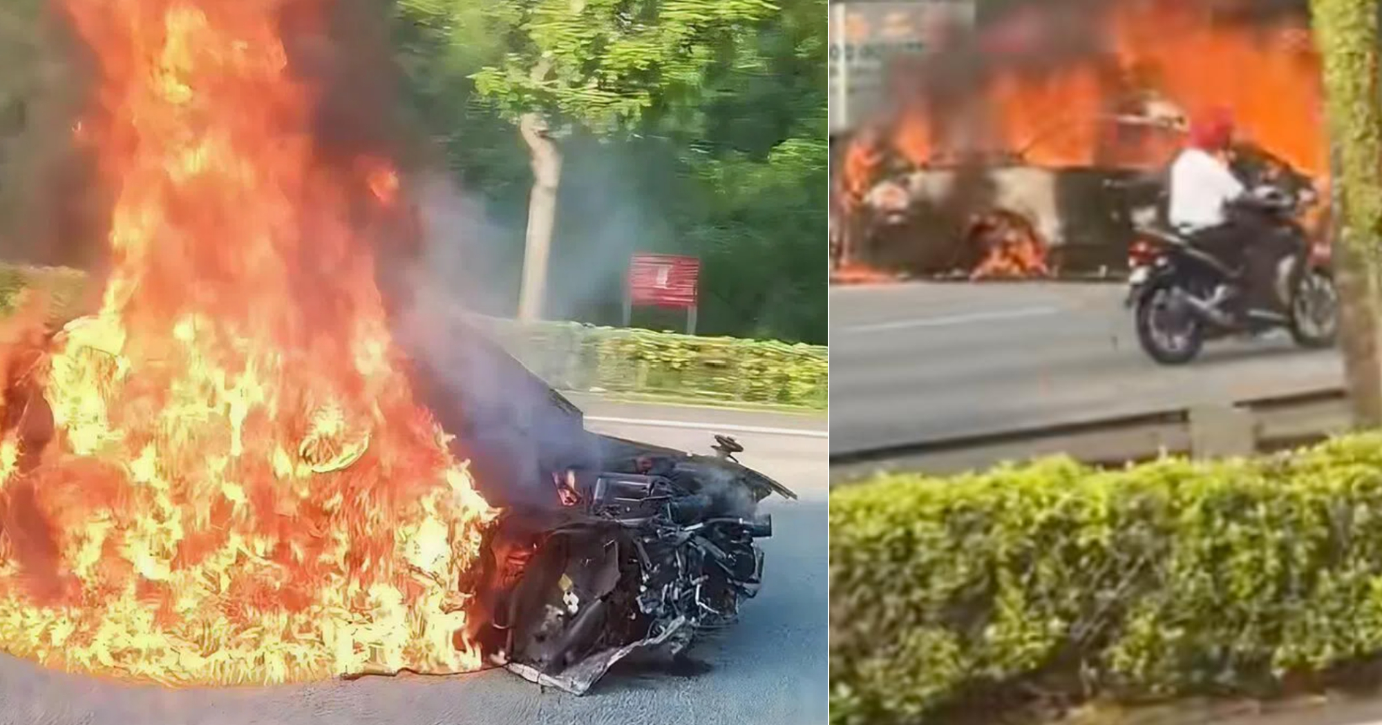 BMW convertible on fire along SLE believed to have self-skidded, woman, 26, assisting with investigations