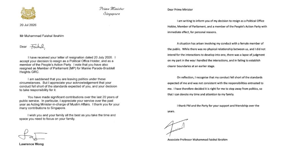 No physical relationship, but lapse of judgment & conduct fell short of standards: Faishal Ibrahim's letter to PM Wong