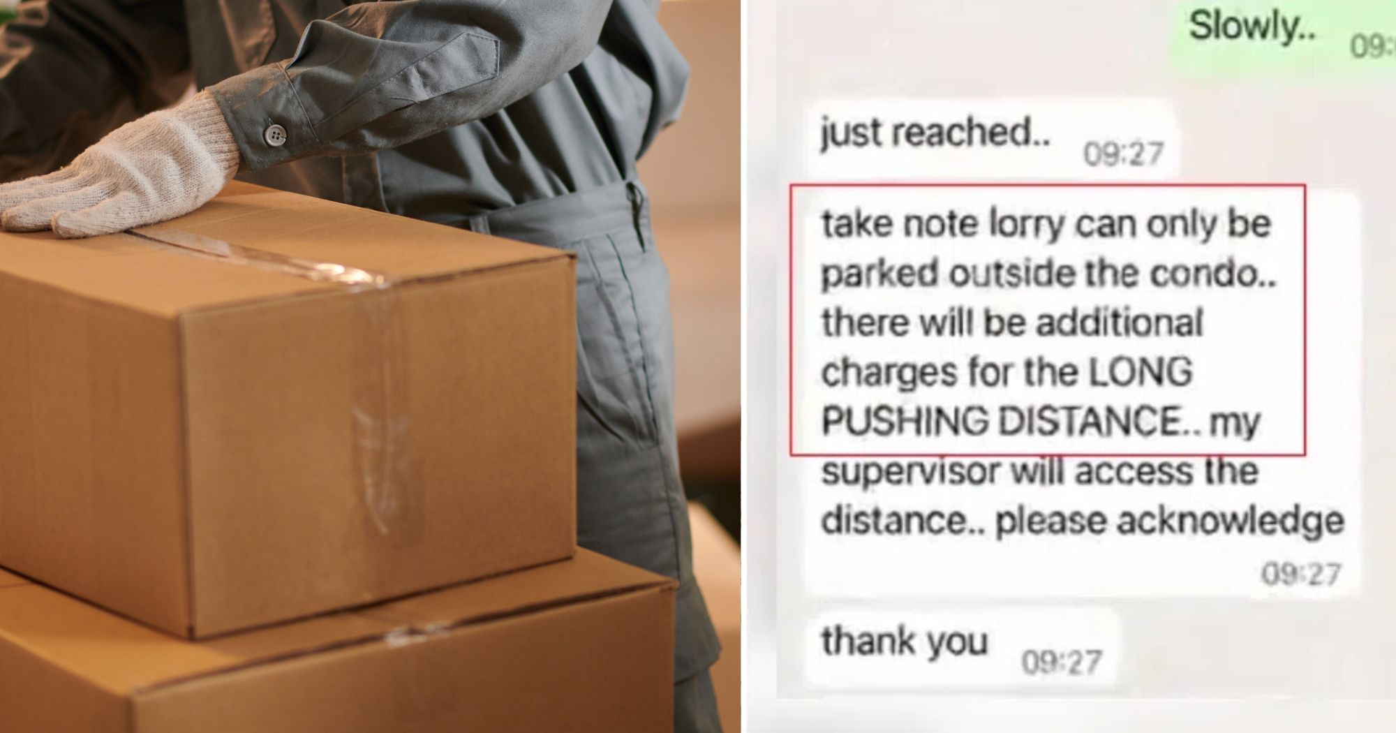 Woman moving from Serangoon to Kovan expected to pay moving company S$228, ends up with S$1,796 bill after 'long pushing distance' fees